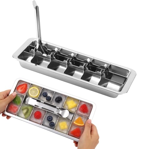 Vassoio per Ghiaccio in Acciaio Inox con Manico Removibile, Stampo 18 Scomparti in Metallo per Freezer Bar Cucina