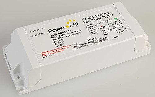 Led Driver C/V 24V 60W, Input Voltage Max 240V, Input Voltage Min 100V, LED Driver Mode Constant Voltage, Output Current 2.5A, Output Power Max 60W, Output Voltage Max 24V, Product Range PCV, AC/DC