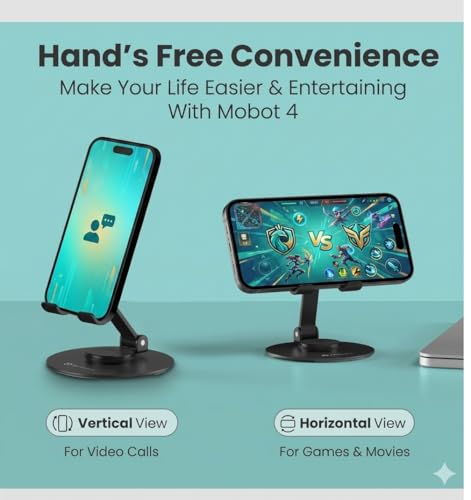 Image of Metal Mobile Stand for Smartphones with 360 Degree Rotation, Adjustable and Foldable Phone Holder, Black, Freestanding, Anti-Slip Base