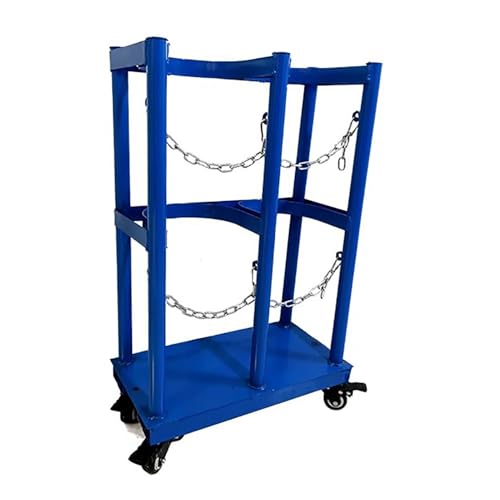 Large Oxygen Tank Holder Cart Dolly for Dual Single Cylinder - Heavy-Duty Torch Cart for Oxygen & Acetylene, Ideal for Laboratory & Factory, Sturdy Floor Stand Trolley with Fixed Shelf (W 45cm)