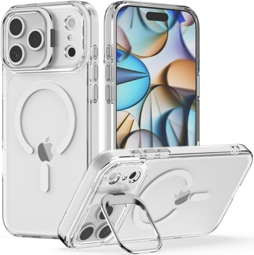 Image of keeshar Clearshield Magpro with stand iPhone 17 Pro, Hybrid PC & TPU Shockproof Design, 360 Degree Protection Crystal Clear Case, Anti-Scratch Armor Cover MagSafe Compatible Strong Magnetic Adsorption
