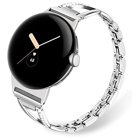 TRUMiRR Compatible with Google Pixel Watch Women's Bracelet, Stainless Steel & Diamond Watch Strap, Feminine Jewellery Bracelet for Google Pixel Watch Cover