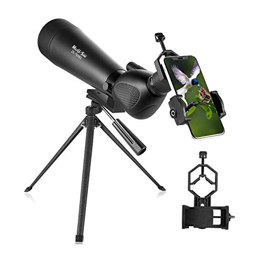 MaxUSee 25-75x80 Dual Focusing Zoom HD Waterproof Spotting Scope with Carrying Bag Phone Adapter, BAK4 Prism FMC Lens for Target Shooting Hunting Bird Watching Wildlife Scenery Moon Viewing