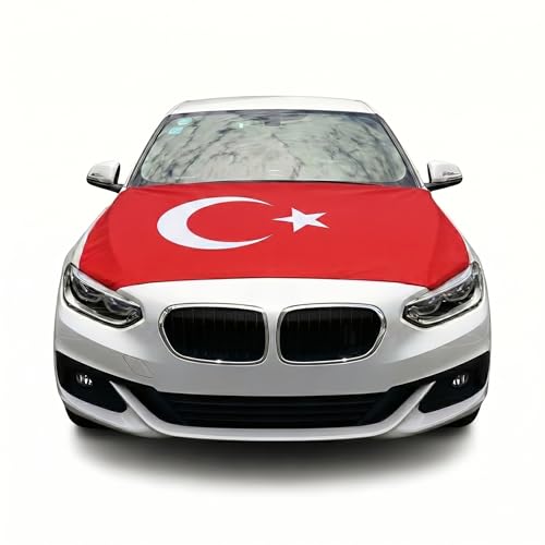 Motorhauben Fahne Türkei für Auto - Autoflagge Überzieher mit elastischem Gummiband Fanartikel für Fußball EM & WM FZG Deko Türkische Flagge
