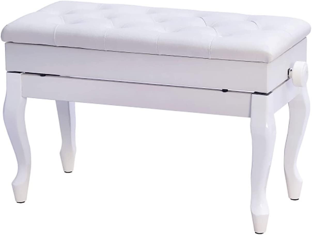 Taburete de Piano para Banquetes Familiares， Taburete de tocador， Banco de Piano de Madera de Altura Ajustable， cómodo Taburete de dúo， Relleno de cojín，White