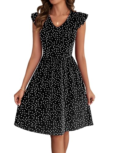 Image of HELYO Women's Summer Dresses Cute V Neck Ruffle Sleeve Cocktail Short Work Casual Dress with Pockets 648