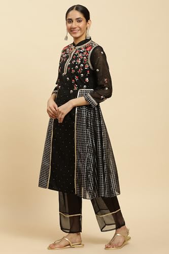 Image of Wishful by W Women's Viscose Kurta, Parallel Pant & Dupatta (23AUSP11461-122712 Black