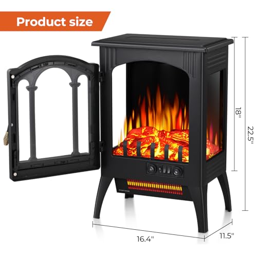 Image of R.W.FLAME Electric Fireplace Heater 17 inch, Cathedral Stylish, Different Flame Effects and Log Set Colors, Adjustable Brightness and Heating Mode, Overheating Safe Design