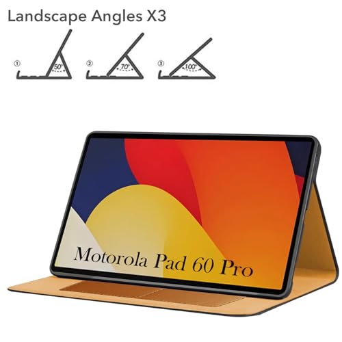 Image of Jkobi Flip Cover Folio Cover for Motorola Moto Pad 60 Pro 12.7 Inch (PU Leather | Multi-Angle Smart Stand | Card Storage Slots | Silicone Back Pouch)