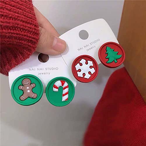 Xufun Wild Simple Alloy Christmas Tree Gingerbread Man Girls Women Earrings Fashion Jewelry Christmas Stud Earrings Korean Style Earrings(Red) #TOP5