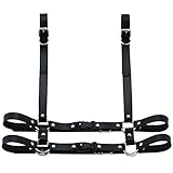 Cadena de cuerpo de cuero punk gótico femenino que moldea el arnés cinturón cadena pecho tirantes cordones cuerpo accesorios joyería, Negro, talla única