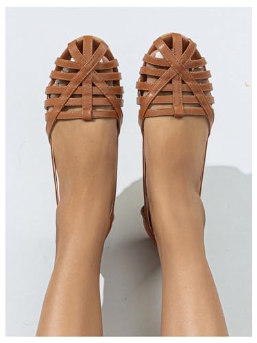 Verdusa Women's PU Leather Braided Strappy Flat Shoes Round Toe Slip On Flats4