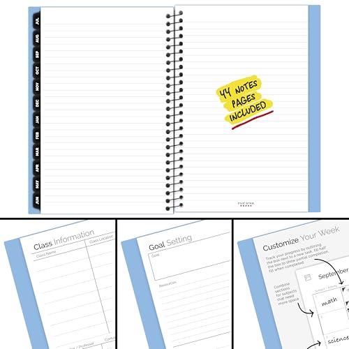 Image of Five Star Planner 2026-2027 Weekly & Monthly Academic 12-Month July-June Advance Student Planner + Study App, 5-1 /2 inch x 8-1 /2 inch, Blue (CAW45920)