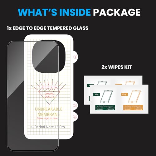 Image of ArmourPro Tempered Glass for Redmi Note 15 Pro with Back Clear Membrane Guard, Edge to Edge Screen Protector, Anti-Bubble, Anti-Fingerprint, Oil Resistant, Installation Kit | Black