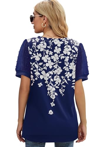 Image of Aokosor Womens Summer Tops V Neck T Shirts Swiss Dot Puff Sleeve Tops Loose Casual Tshirts
