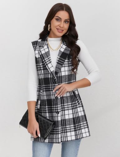 Image of IDEALSANXUN Plaid Vest for Women Fall Winter Sleeveless Blazer Jackets