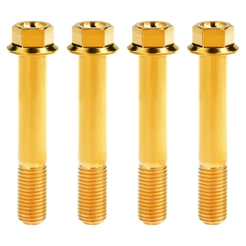 Image of Titanium Bolt M12 30 35 40 45 50 55 60 65 70 75 80 85 90mm Hex Small Flange Head for Motorcycle Car Modification Pack of 4 (M12x75mm Pitch 1.25, Gold)