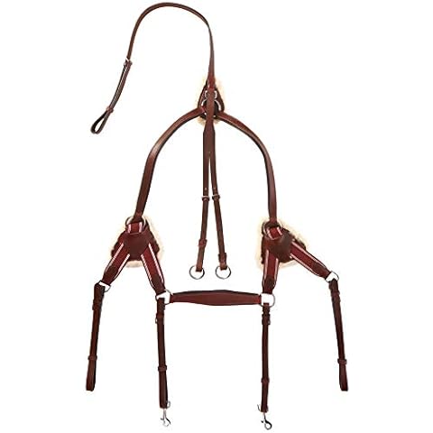 Cwell Equine New Leather 5 Point Breastplate + Martingale Cherry Brown, XFull/Full/Cob/Pony (COB) Cover