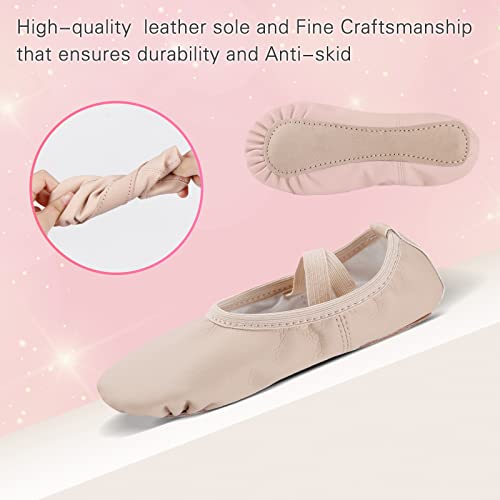 Ballet Shoes for Girls,Soft Leather Ballet Slippers No-Tie Dance Shoes for Toddler Girls/Little/Big Kids3