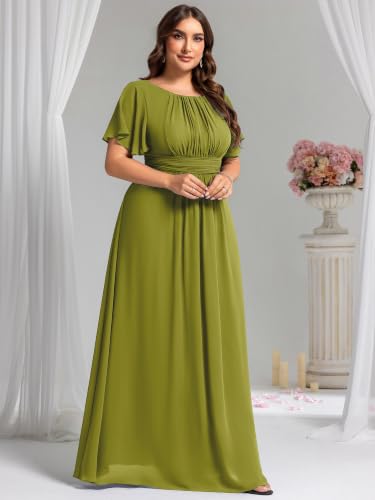 Image of Ever-Pretty Plus Elegant Formal Dresses for Curvy Women Round Neck Short Sleeves Chiffon Bridesmaid Mother of The Bride Dress