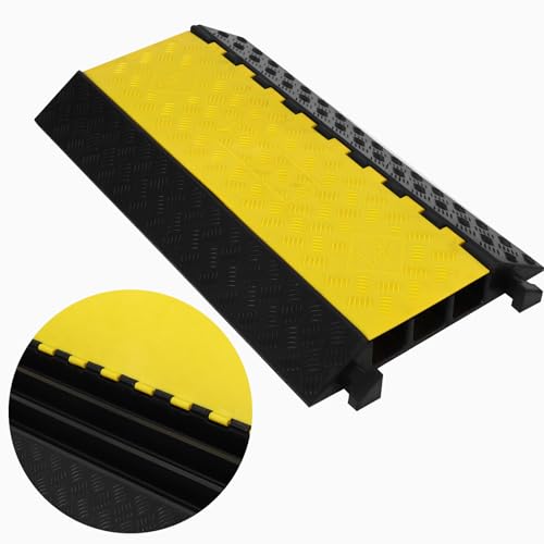 GarveeTech Rubber Cable Ramp 3 Large Channel Cable Protector Ramps, 28000 lbs Load Capacity Heavy Duty Traffic Speed Bump Cable Wire Cord Cover Ramp Driveway Hose Cord Protective, 1 Pack