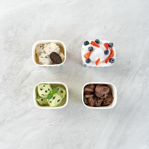 Image of Restaurantware Paper Cups 200 Count 12 Ounce Square Disposable Ice Cream Containers, Leak-Resistant Paper Dessert To Go Cups, Hot And Cold Food, Durable Assorted Stripes Design, Lids Sold Separately