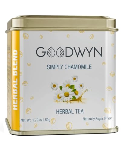 Image of Goodwyn Chamomile Tea (50g) Real Chamomile Flowers | Caffeine-Free Herbal Tea | Promotes Relaxation, Calm Sleep, Stress Relief | Non Bitter | Reusable Tin Can | Premium Hamper Gift Souvenir