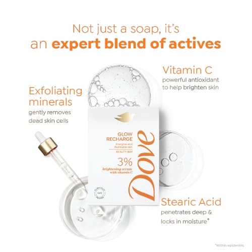 Image of Dove Glow Recharge Serum Beauty Bar | 3% Brightening serum + Vit C | Energizes & Illuminates skin | Paraben & SLS free | 375g (125g x 3)