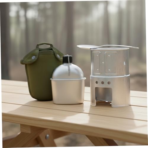 Cantimplora de Aluminio, Kit Completo de Cantimplora Militar 850ml con Vaso y Estufa para Camping, Senderismo y Aventuras al Aire Libre miniatura 4