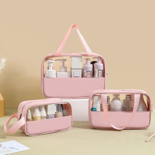 Image of Apophis Pvc Travel Makeup Pouch Set Toiletry Bag Cosmetic Organizer Bag for Women and Girls Toiletry Storage Kit Set of 3 (Pink)