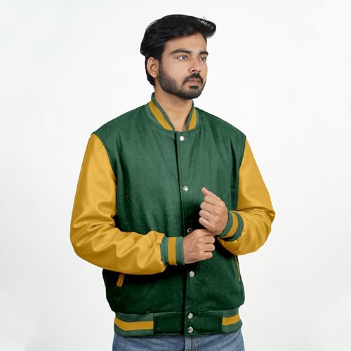 Image of Men's Fashion Varsity Jacket Causal Slim Fit Wool Letterman Baseball Bomber Jackets