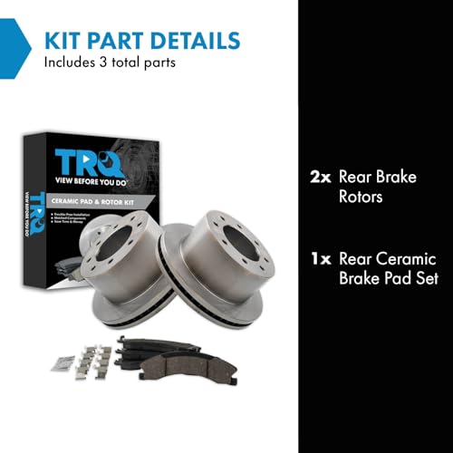Image of TRQ Rear Brake Pad & Rotor Kit Ceramic Vented Compatible with 2011-2019 Chevrolet Silverado 3500 HD GMC Sierra 3500 HD