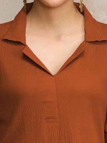 Image of Varanga Women Beige A -line Calf Length Dress Featuring Classic Shirt Collar and Short Sleeves which offering Comfort and Ease