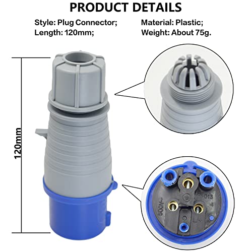 Casoter 16A 240V 3-Pin Weather Proof Industrial Plug, Conform to ICE309-2 Dustproof Replacement Plug, 1 Pack