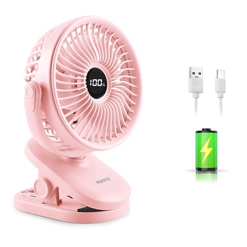 Gesto High Speed Rechargeable Clip-On Table Fan with Digital Display – 360° Moving USB Charging Fan for Home,Kitchen,Baby Stroller | 2000mAh Battery,5