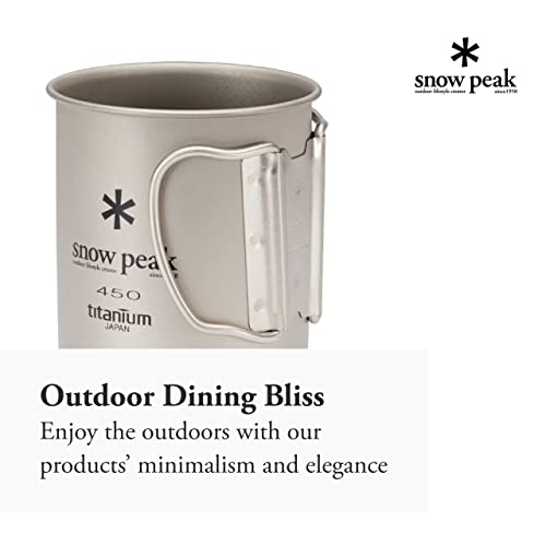 Snow Peak Titanium Single-Wall Cup - Foldable Handles - Camping & Backpacking - 15.2 Fl Oz - Titanium #TOP3