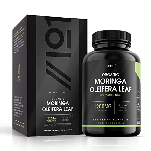 Organic Moringa 1200mg - 120 Capsules - Raw Moringa Oleifera Leaf - Rich in Vitamins, Antioxidants & Amino Acid (2 Months Supply) by Alpha01