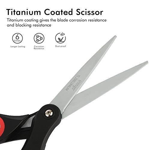 Livingo Scissors, 8" Scissors All Purpose 3-Pack, Titanium Ultra Sharp Scissors For Office Home School Sewing Fabric Craft Supplies, Premium Stainless Steel Blades Shears, Comfort Grip（Red/Black） #TOP2