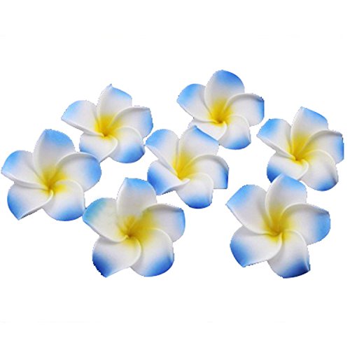 Dreamlily Women's Fashion 3 Pcs Hawaiian White Plumeria Flower Foam Hair Clip Balaclavas For Beach (Blue) #TOP2