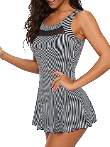 American Trends Bathing Suit For Women Tummy Control Swim Dress One Piece Swimsuits Mesh Swimming Suit Skirt Swimwear Grey Stripe 10-12 #TOP2