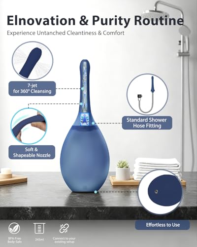 Image of Enemas Anal Douches Anti Backflow- Douche Bulb for Men, Reusable Anal Wash System, Shower-Compatible Mens Douche,Dark Blue