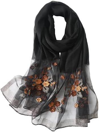 WINCESS YU Women Mulberry Silk Scarf Lightweight Embroidered Floral Shawl Wraps Beach Gauze Blanket Shawl for All Season