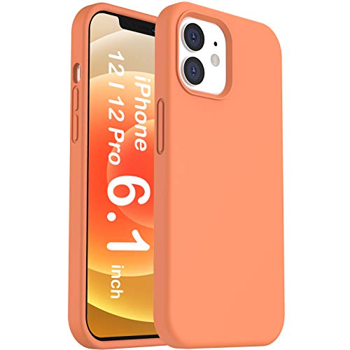 ORNARTO Coque en Silicone pour iPhone 12 Pro 6,1, iPhone 12 Housse Renforcée Protection Complète Antichoc Étui en Silicone Liquide Caoutchouc Bumper pour iPhone 12/12 Pro(2020) 6,1 Kumquat