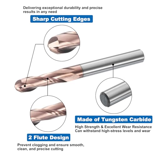 Image of HARFINGTON Ball Nose End Mill 2 Flute 5 /16 inch Diameter 5 /16 inch Shank Tungsten Carbide Uncoated Spiral CNC Router Bits 1-1 /8 inch Cutting Length Single End Ball for Carving Engraving Grinding
