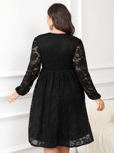 Womens Plus Size Lace Midi Dress V Neck Wrap Long Sleeve Flowy A line Cocktail Dresses for Wedding Guest2