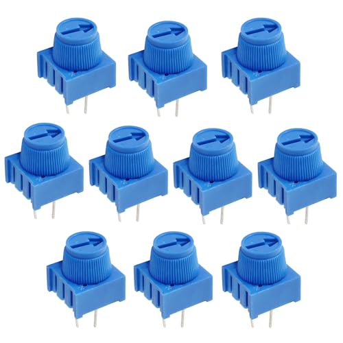 Waziaqoc 10 Pcs 10K Ohm Breadboard Trim Potentiometer, Blue Knob Variable Resistors Trimmer Potentiometer Assortment Kit for Arduino