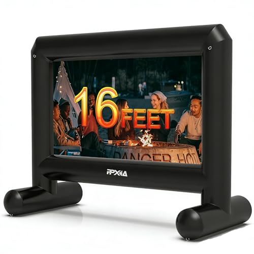 PPXIA Inflatable Movie Screen Outdoor Mega Projector Screen with Air Blower Tie-Downs Repair Kit & Storage Bags Front and Rear Projection for Movie Nights Backyard Pool Party Cinema (16Feet)