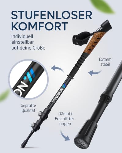 NORDMUT® Wanderstöcke Teleskop aus stabilen Aluminium oder Carbon - Leichte Nordic Walking Stöcke Damen und Herren - Komfortable Korkgriffe… – Ansicht 3