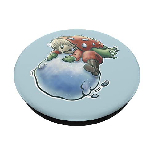 Snow Mush Fun Guy Mushroom Fungus w/ Snowball Mycology Lover PopSockets Swappable PopGrip, Black - Image 2