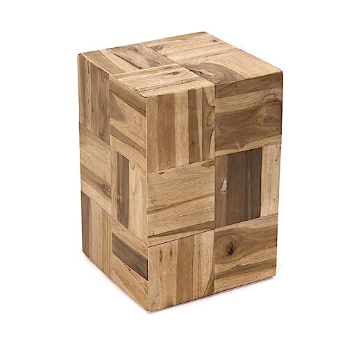 CREEDWOOD Table D'Appoint Puzzle en Teck | 45 cm | Tabouret Dangle, Cube, Bloc | Table pour Plantes, Basse